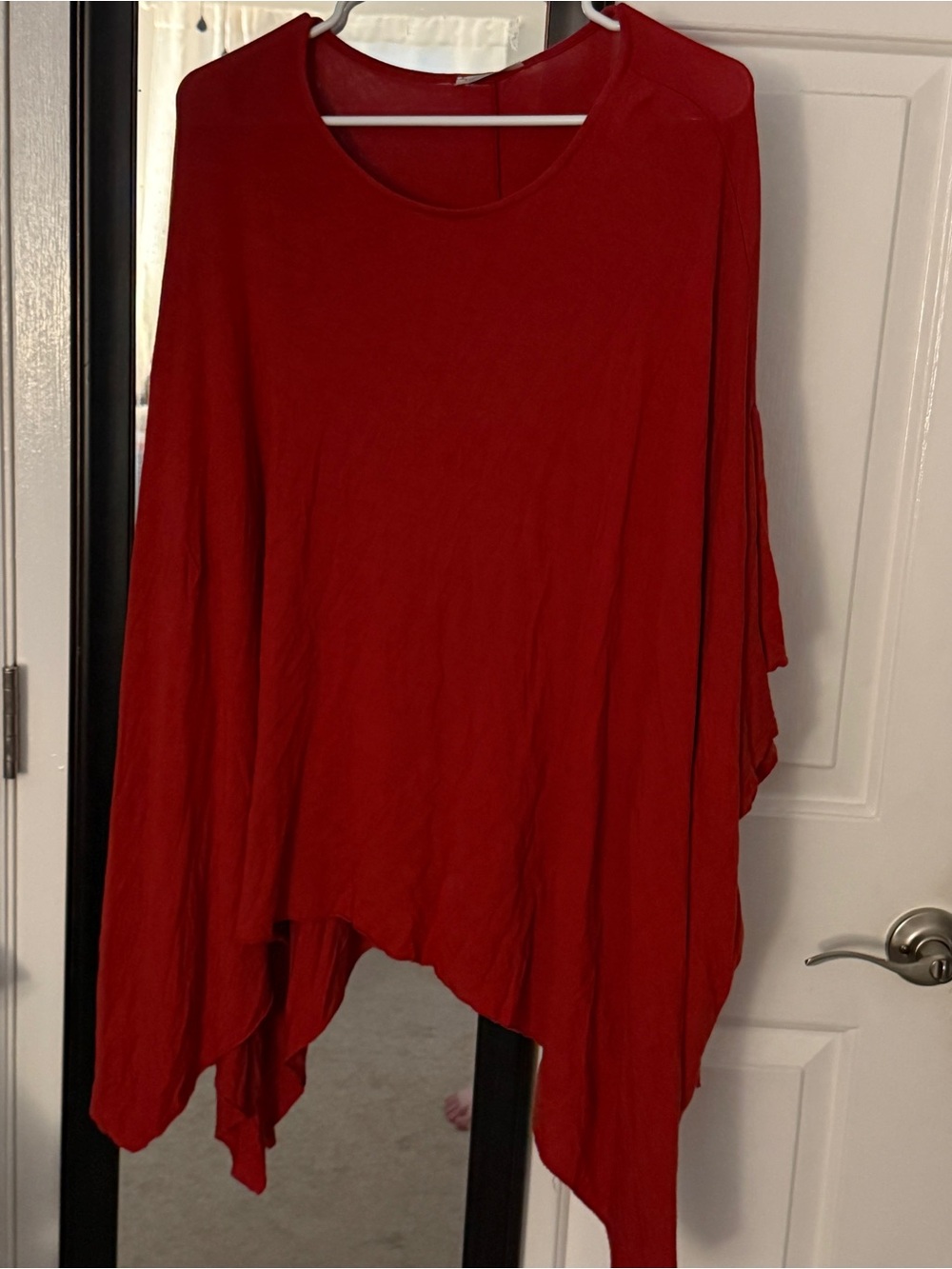 Women's Red Asymmetrical Tunic Top - Relaxed Draped Silhouette L/XL